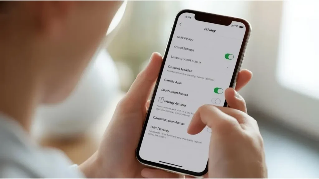Disabling camera location settings on smartphone for safer photo sharing