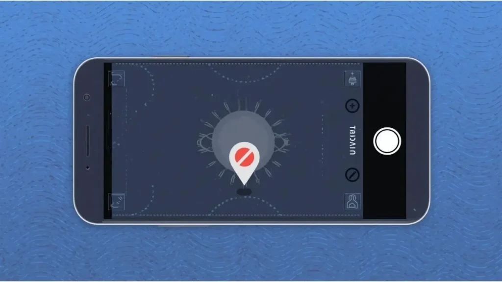 Smartphone camera interface showing GPS location disabled for photo privacy