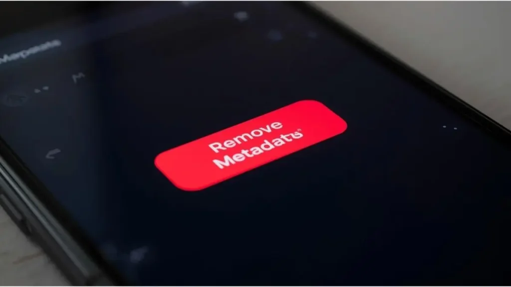 Mobile app interface removing EXIF metadata from a photo