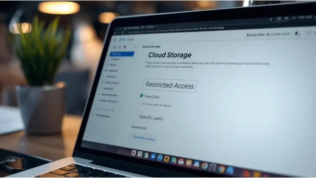 Cloud storage document sharing settings with restricted access permissions enabled