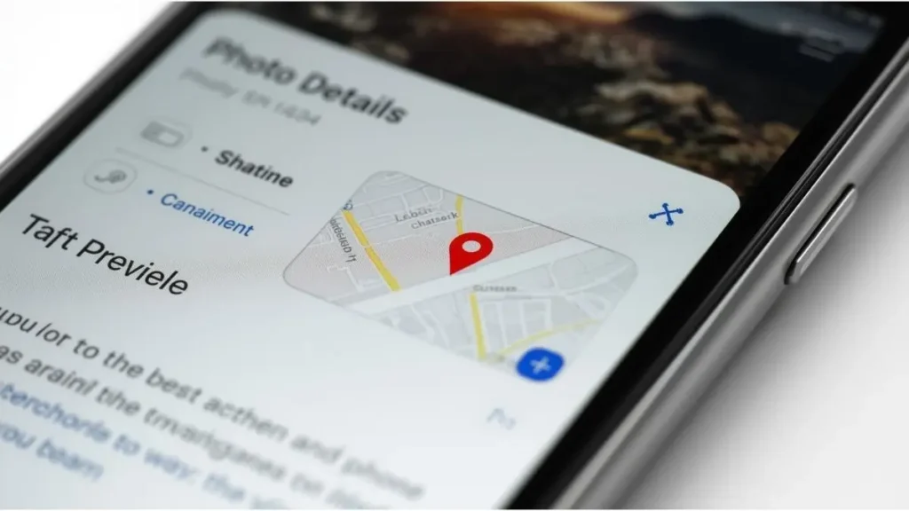 Viewing GPS metadata in photo details with coordinates and map preview